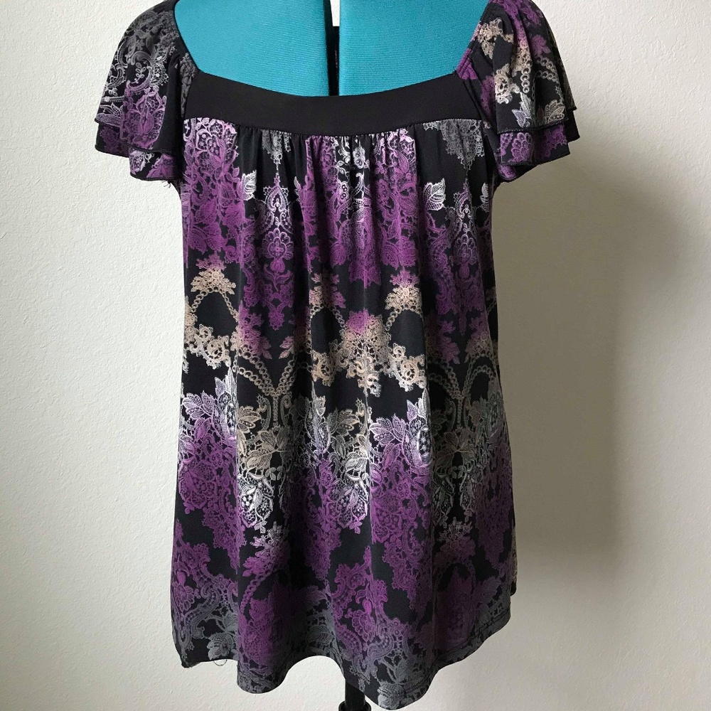Purple Black Gray Dressy Blouse